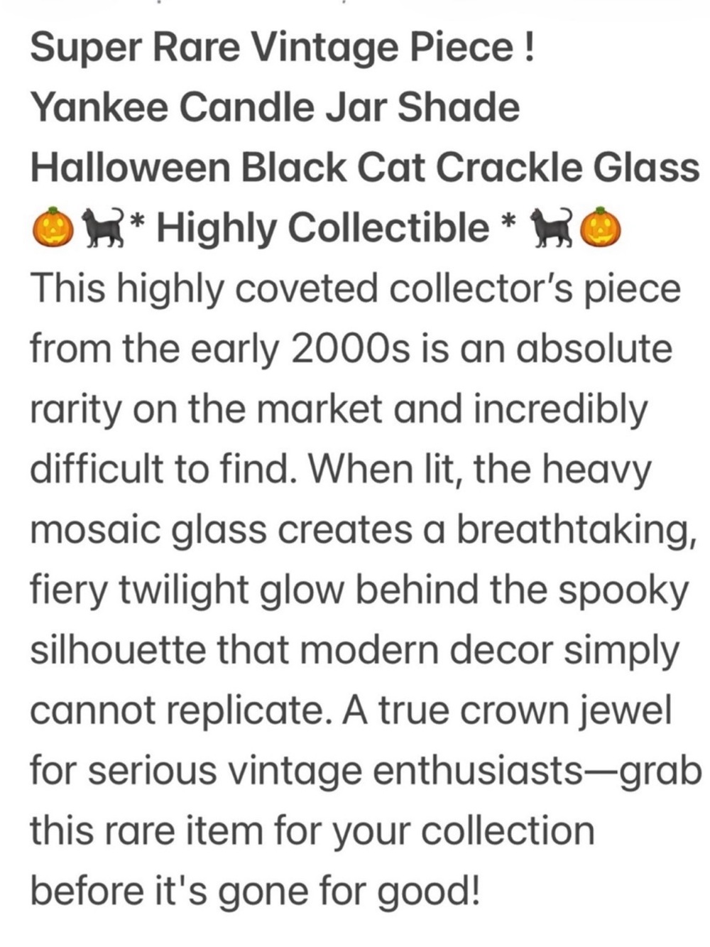 RARE Yankee Candle Halloween Black Cat Crackle Glass Large Jar Shade Retired VTG - Picture 15 of 16